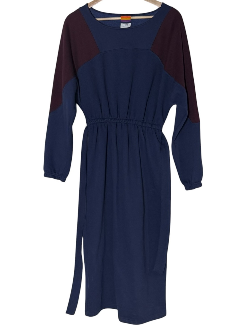 Promod x Pantone Colorblock Belted Sweatshirt Midi Dress Size S Navy Brown